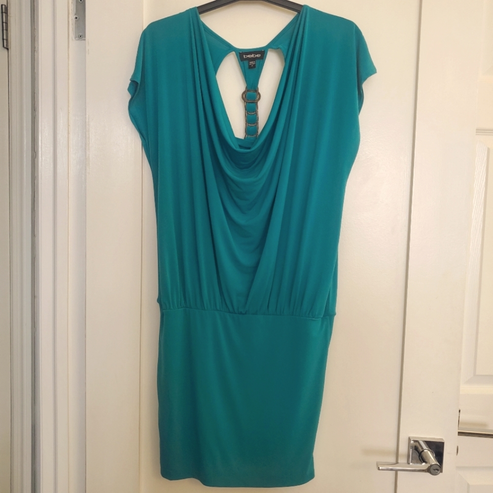 Bebe teal blue dress with metal link back details sz M (US8-10)